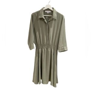 Emma & Michele Green Button Up 3/4 Sleeve Dress - Large